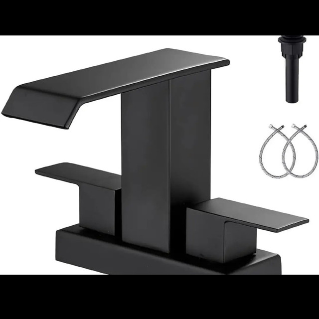 2 Handle 4 Inch Bathroom Vanity Waterfall Faucet YBlucklly Matte in Plumbing, Sinks, Toilets & Showers in Gatineau - Image 3