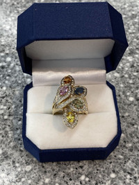Beautiful Custom Ring- Blue - Yellow - Pink Sapphires w/Diamonds