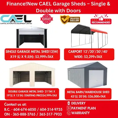 New CAEL Garage Sheds Single & Double with Doors Certified &Warranty &Finance $2,999 CAEL Garage She...