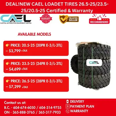 DEAL! NEW CAEL LOADET TIRES 26.5-25/23.5-25/20.5-25 Certified & Warranty 3,799 CAEL Wheel Loader Tir...