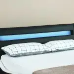 NEW MODERN BONDED LEATHER LED BED FRAME BLACK 18971B in Beds & Mattresses in Grande Prairie - Image 3