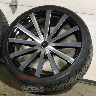 ARMED OUTLAW GLOSS BLACK MACHINED WHEELS! 22X9.5 inch with 25 OFFSET COMES WITH 265/35ZR22 TIRES! Ti...
