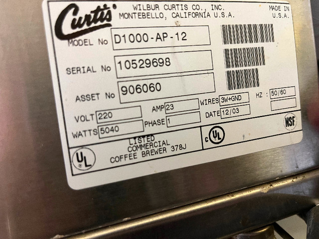 CURTIS COMMERCIAL COFFEE MAKER w/ grinders- $300.00 OBO in Industrial Kitchen Supplies in Calgary
