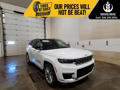 Experience the refined aesthetic of the 2023 Jeep Grand Cherokee L Summit in a pristine white finish...