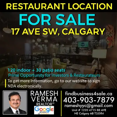 Restaurant Location for Sale 17 Ave SW, Calgary