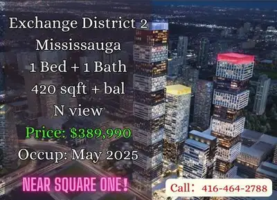 ️ Exchange District 2 | Mississauga ️ 1 Bed | 1 Bath | 420 sqft + Balcony North View | Urban Citysca...