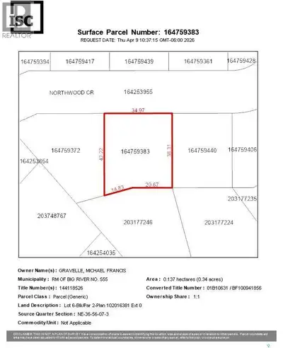 Great property for sale in the RM of Big River. Come build your dream cabin here! Please note, adjac...
