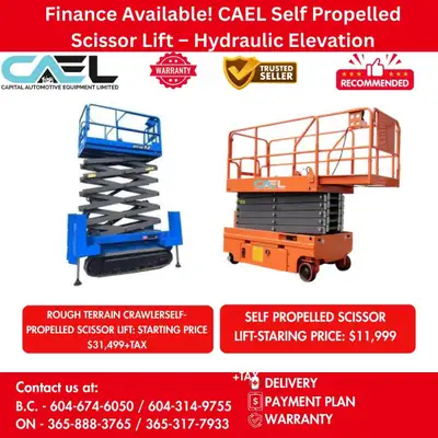 Finance! New CAEL Self Propelled Scissor Lift Hydraulic Electric, CERTFIED & WARRANTY INCLUDED $13,7...