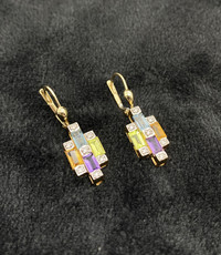 10K Yellow Gold w/ Colorful Stones LeverBack Earrings $225