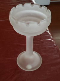 Glass candle holder, strudy, thick frosted glass.