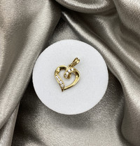 10K Yellow Gold 2.25GM Heart Shape Pendant w/ Cubic Stones $225