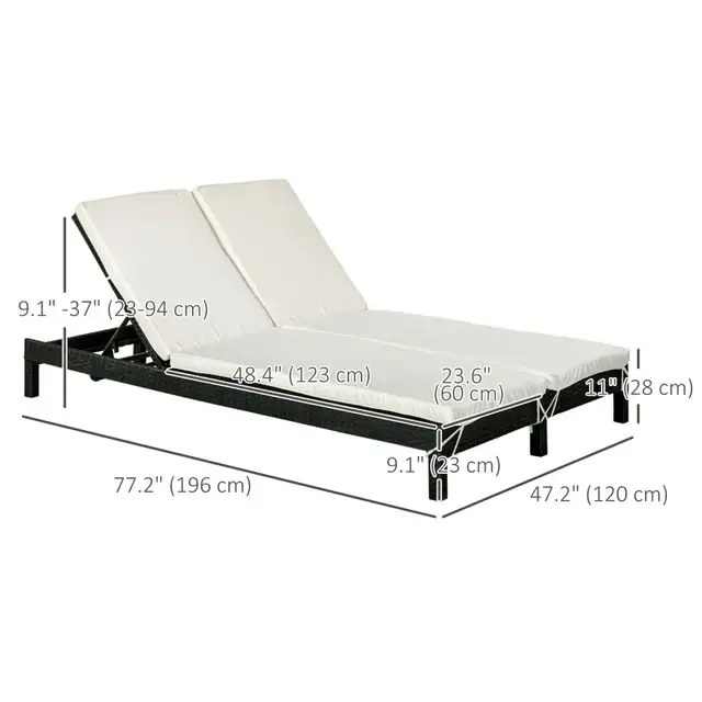 *BNIB!* Outsunny Wicker Double Chaise Lounger Chair Outdoor Recl in Chairs & Recliners in Oshawa / Durham Region - Image 3