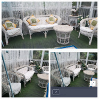 White  Outdoor Wicker Set Sofa Chair + cushions Mississauga