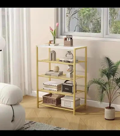 BRAND NEW - Shoe Rack 5-Tier w/ Durable Metal Shelves, Gold... L, View more