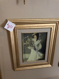 LADY HOLDING FLOWERS PAINTING PICTURE