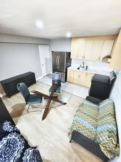 Excellent 1-BR studio apartment, private entrance, double bed, 4-pc bathroom, 2 windows, huge 3-door...