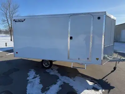 8.5x12 trailer. V-nose design, with side door and ramp door. Slide track with adjustable tie down lo...