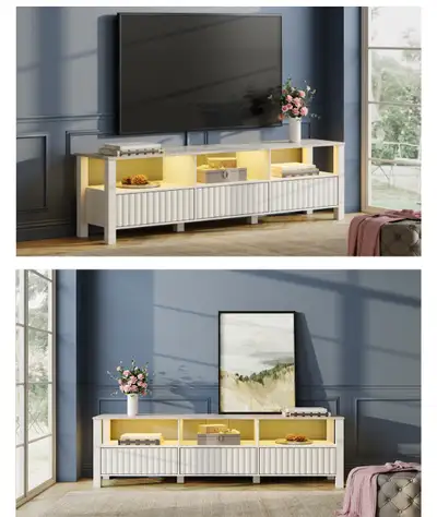 WAMPAT LED TV Stand for TVs up to 75 Inch, White Modern Entertainment Center for 80/70/65 inch TV Co...