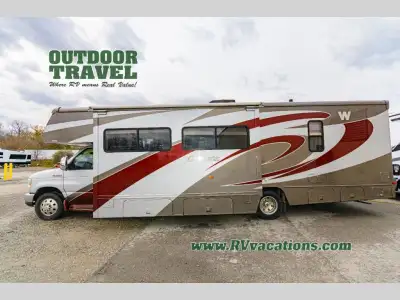 Double Slide Winnebago Class C Coach w/Rear Queen Bed Slideout w/Nightstands, Wardrobe w/Drawers, Ch...