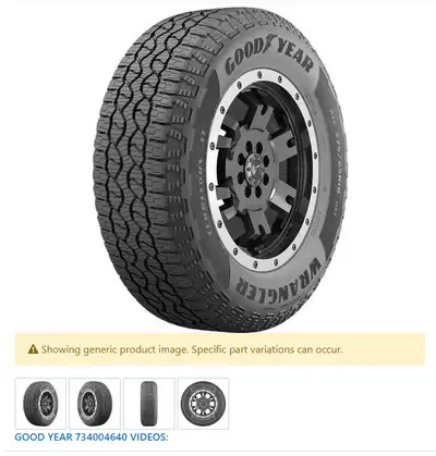 2 new 265/60R18 Good Year Wrangler Territory AT Tires, retail for $274.40 each, looking to get $125...