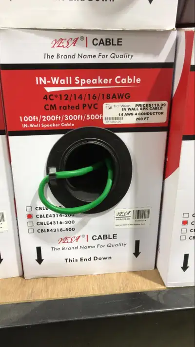 IN WALL SPEAKER CABLE 14 AWG 4 CONDUCTOR 200FT, View more