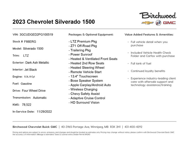 2023 Chevrolet Silverado 1500 LTZ LTZ Premium Package | 5.3L | S in Cars & Trucks in Winnipeg - Image 3
