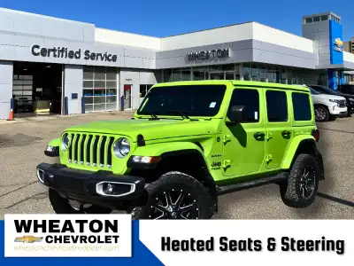 Discover the 2021 Jeep Wrangler Unlimited Sahara in striking Gecko Pearl – a rugged 4x4 built for ad...