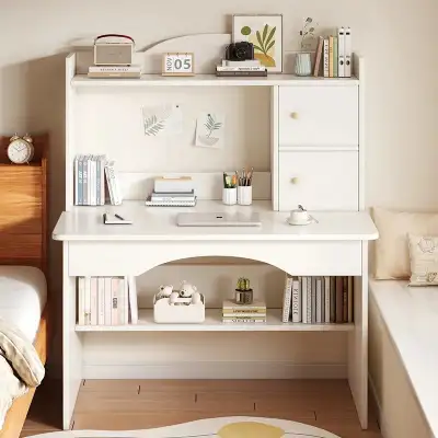 White Study Desk with Hutch, View more