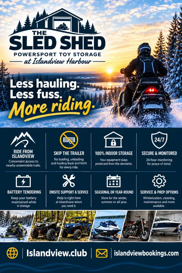 Indoor Winter Storage for Sleds - you can ride from to Rice Lake