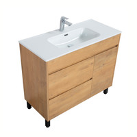 40" Wood Texture Freestanding Bathroom Vanity w/ Ceramic Top