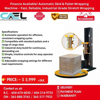 Finance! New CAEL Automatic Skid & Pallet Wrapping Machine CERTFIED & WARRANTY INCLUDED 5,999 The Au...