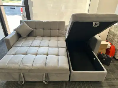 BRAND NEW IN BOX VELVET SOFA BED WITH STORAGE, View more