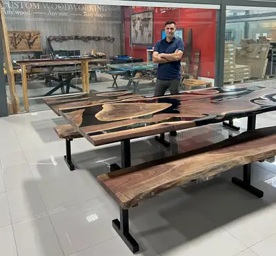 Tables with live edges and epoxy resin river from Canadian kiln dried wood (walnut, oak, maple, cher...