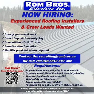 Skilled Roofers Wanted – Asphalt, Metal & Specialty, View more