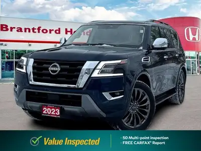 Embark on your next grand adventure with the majestic 2023 Nissan Armada Platinum. This blue sport u...
