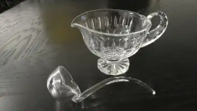 Crystal Glass Gravy Bowl with Crystal Glass Ladle, View more