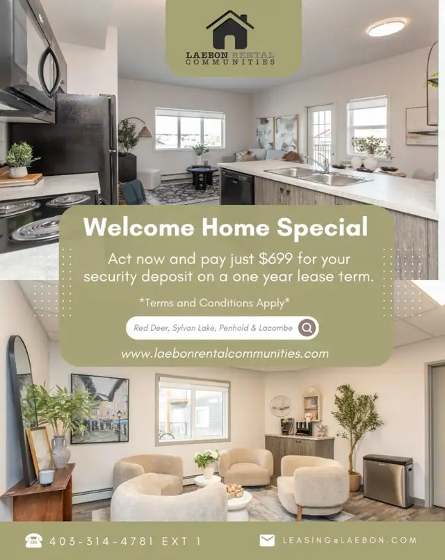 One Bed In Beautiful Sylvan Lake - $699 Security Deposit Promo