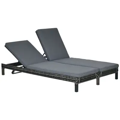 Wicker Double Chaise Lounge Chair Outdoor Recliner 2 Person Ratt, View more
