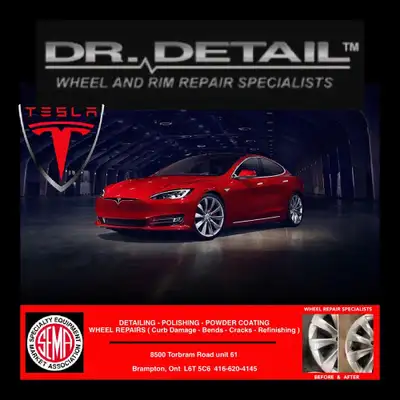 TESLA-DETAILING - CRACKED-BENT-CURB-RASH- FIXES BEGIN AT $95. Per Wheel (Minor Scratches) Before rep...
