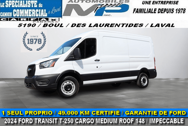 Ford T-250 Cargo Medium Roof 148 / 1 Owner / 49,000 km Certified