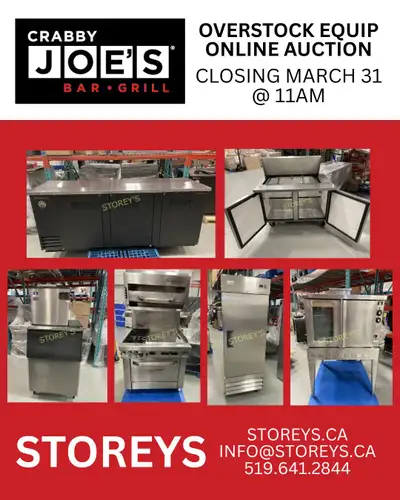 Restaurant Equip. Showroom Like Cond, Brampton, Online Auction ****Professionally Cleaned & Tested**...