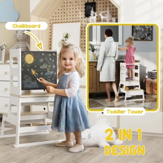 BRAND NEW - Qaba 2 in 1 Toddler Tower Kitchen Helper w/ Chalkboa in Other in City of Toronto - Image 3