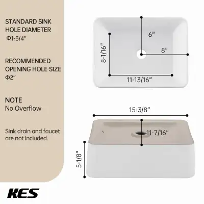BRAND NEW - KES Rectangle Vessel Sink 16"X12" White Bathroom Sin, View more