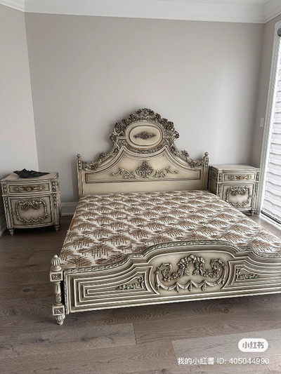 A European style bed and side table for pick up