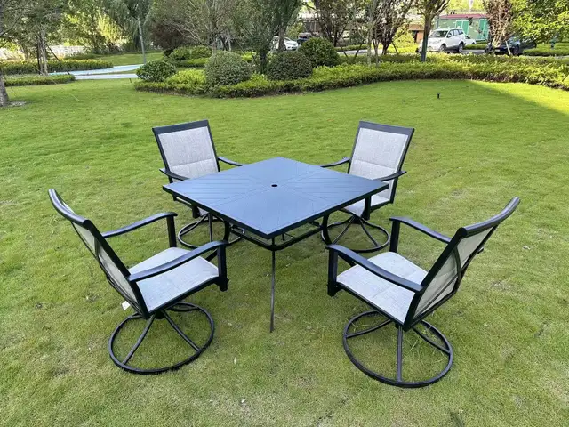 NEW 5 PCS PATIO OUTDOOR FURNITURE SWIVEL DINING SET 820824 in Patio & Garden Furniture in Regina - Image 5