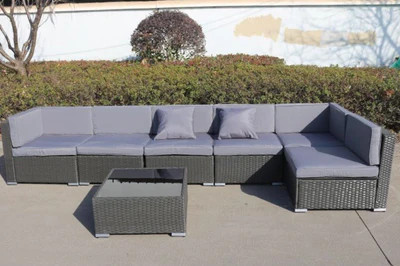 7 Piece Patio Furniture Steel Garden Wicker Sectional Sofa Set in Patio & Garden Furniture in Kitchener / Waterloo - Image 4
