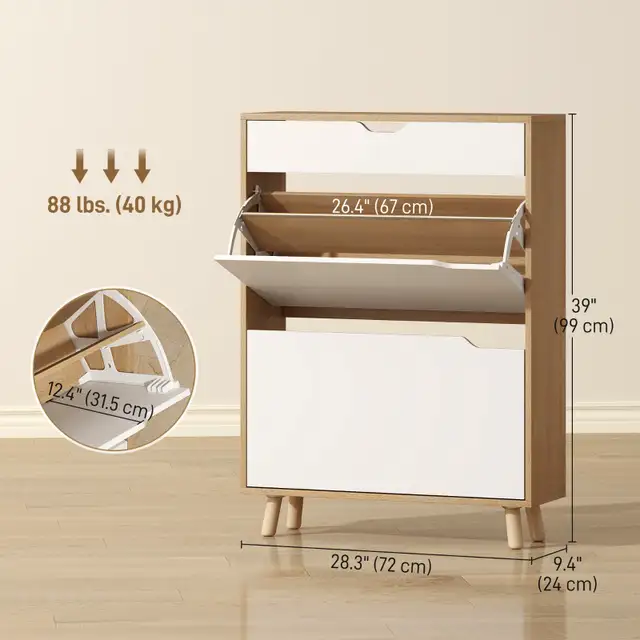 Narrow Shoe Cabinet for Entryway with 2 Flip Drawers, Top Drawer in Home Décor & Accents in City of Toronto - Image 3