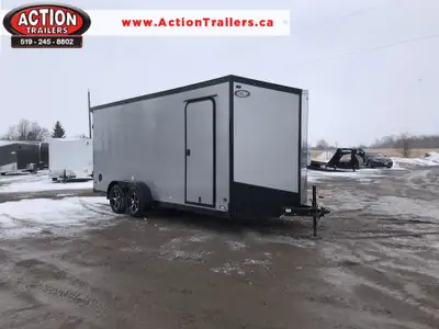 IRON SERIES 7' X 18' TANDEM AXLE CARGO TRAILER WITH REAR RAMP DOOR, 12in. EXTRA HEIGHT, BLACKOUT & C...