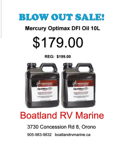 Mercury Optimax/DFI 2-Cycle Outboard Oil 10L Overstrock Sale Reg $199.00 Sale $179.00 While Quantiti...