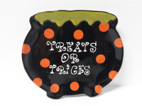 Halloween Ceramic Plate Witch's Pot "Treats Or Tricks" Candy